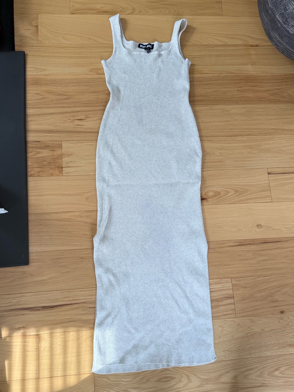 DKNY Ribbed Sleeveless Maxi Dress in Light Gray